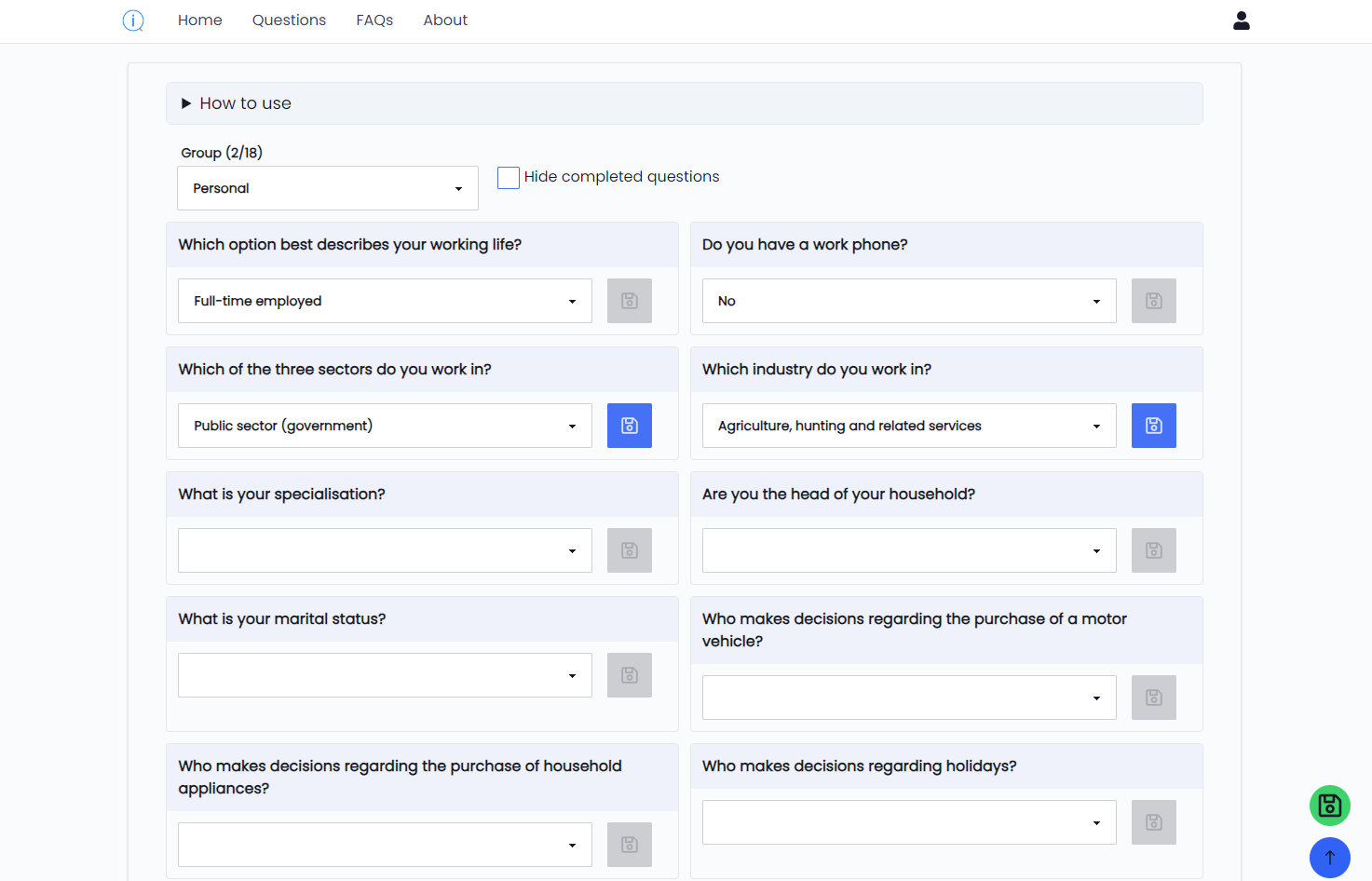Simple questions, categorised